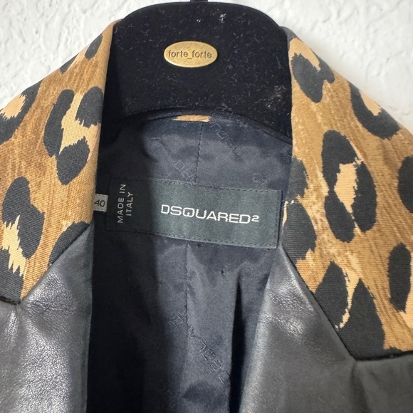 DSQUARED2 Leopard Print Calf Leather Trim Blazer - Picture 7 of 13